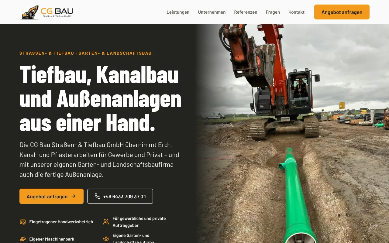 CG Bau — Live-Screenshot der Website