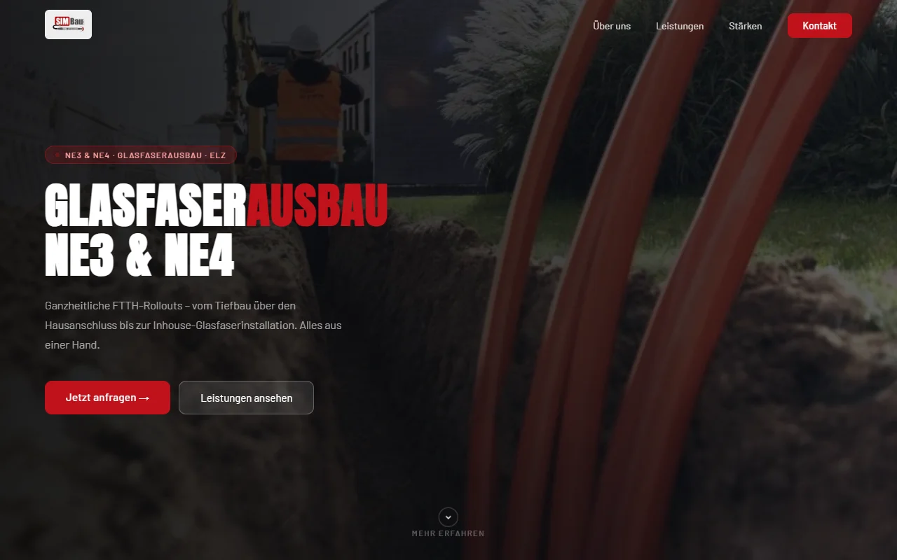 SIM Bau — Live-Screenshot der Website